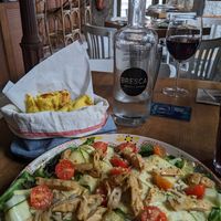 Vegan Ceasar salad with turmeric bread at Bresca in Madrid