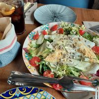 Vegan Caesar's salad w/o the pb chicken which was added after I took the pic at Bresca in Madrid