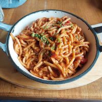 Spaghetti arrabiata rather than rigatone arrabiata at Bresca in Madrid