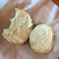 Everything bagel w/ vegan avocado spread  at Angeline's Bakery and Cafe in Sisters