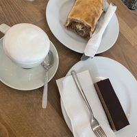 Strudel, bajadera and soja cappuccino   at Upcafe in Split