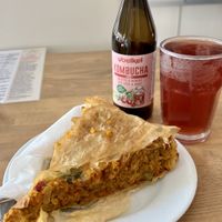 Lasagna with tofu and vegetables + cherry mint kombucha  at Upcafe in Split