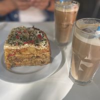 Vegan lasagne and soya iced coffee   at Upcafe in Split
