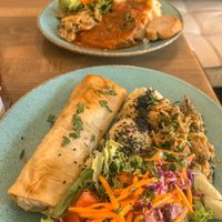 Delicious burrito with tofu and spinach and tasty sides :) at Upcafe in Split