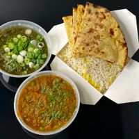 saag aloo + eggplant bharta + roti (takeout) at Pabla Indian Cuisine in Renton