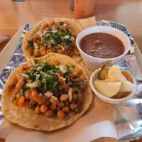 Chickpea taco. It was not flavorful and room temperature at Cha! Cha! Cha! in Portland