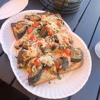 Vegan cheese and lovely veggies.  This is the small size it’s a huge square  at Pizza Rustica in Miami Beach