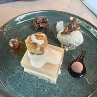 Dessert - banana “cheese”cake and olive oil icecream  at Lucky Leek in Berlin