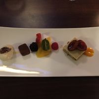 Dessert - ice cream, chocolate, fresh fruit and nut cake at Lucky Leek in Berlin