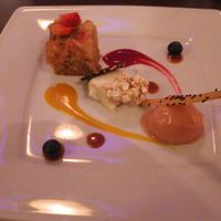 Cake with rhubarb sorbet at Lucky Leek in Berlin