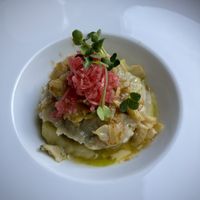 Braised cucumbers | spinach dumpling | pointed cabbage | radish vinaigrette | dill oil  at Lucky Leek in Berlin