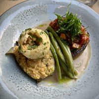 Braised eggplant | tempeh sambal | lentils | upma | green beans  at Lucky Leek in Berlin