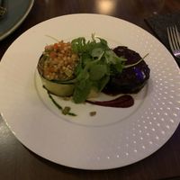 Magically delicious eggplant with some berry sauce, buckwheat noodle dish in the zucchini at Lucky Leek in Berlin