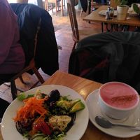 Beetroot latte and rainbow salad at The Monocle Cafe in Macclesfield