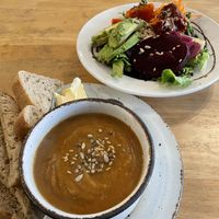 Sweet potato, parsnip soupp  at The Monocle Cafe in Macclesfield