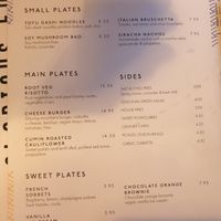 Plant based menu at The Last Zebra in Carlisle