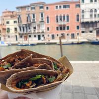 Vegan crepe with sweet&sour tofu, roasted vegetables, arugula, and tomato and hemp pesto at Crepes House by PePe in Venice