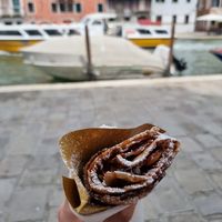 Peanut butter peaches and caramel sauce at Crepes House by PePe in Venice