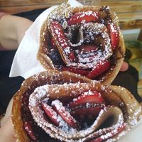 Sweet crêpes with chocolate, strawberries and blueberries at Crepes House by PePe in Venice