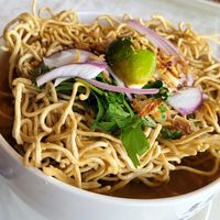 Kao Soi with tofu. You break the noodles down into the soup and they absorb it. at Thai Elephant in Kennewick