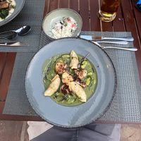 Gyozas and cauliflower in curry sauce with rice😍  at Santiago's Kitchen in Alhaurin El Grande