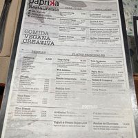 Menu  at Paprika in Granada