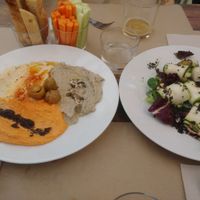Humus trio and zucchini rolls  at Paprika in Granada
