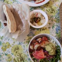 Top: falafel lunch set with rice: Bottom: falafel salad at Falafel Garden in Kyoto