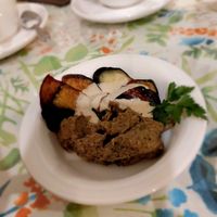 Eggplant baba ghanoush side at Falafel Garden in Kyoto