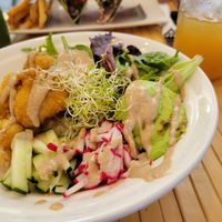 Delicious meal! Staff is so nice and the food and drinks were amazing! This is the cauliflower bowl &  very ginger lemonade! at Green Gamut in Grand Bahama