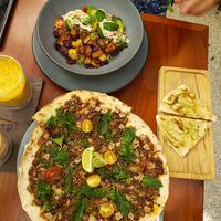 Tofu rice bowl and portobello flatbread at Arcana in Playa Del Carmen