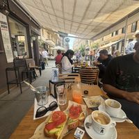 Outdoor seating only, order at counter and they deliver it to table  at SANTA coffee in Malaga