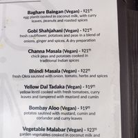 Menu with current prices   at Indian Harvest in Boca Raton