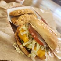 Fish sandwich and chikkin strips at Nice Burger in Stanton