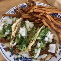 Special - lions mane tacos with French fries  at Sweet Pea Cafe in Tallahassee