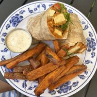 Buffalo Tofu wrap wrap with sweet potato fries and ranch   at Sweet Pea Cafe in Tallahassee