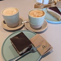 donauwelle cake with capuccinos at Kaffeemacherei in Frankfurt