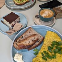 vegan omlett and chocolate cherry cake (donauwelle) at Kaffeemacherei in Frankfurt