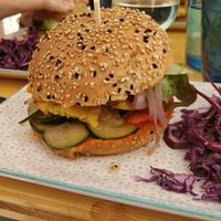 The veggie burger on the menu was very tasty and filling at La Tribu in Ile-de-re