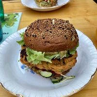 Vegan garbanzo bean burger at La Tribu in Ile-de-re