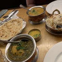 Saag aloo, garlic rice, paratha  at Sagar Vegan & Vegetarian Restaurant - Leicester Square in South West London