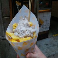 Little cone (pequeña) with truffles mayonnaise at Las Fritas in Barcelona