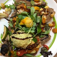 Our delicious grilled vegs with humus. We collected the chocolate vegan brownie to bring home with us. at Brownies & downieS in Harderwijk