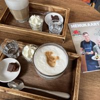 Latte with soy milk (Whipped cream and brownie are not vegan!)  at Brownies & downieS in Harderwijk
