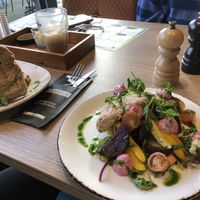 Grilled veggies and beetroot spread on a piece of naanta (a combination or naan and pita).  at Brownies & downieS in Tiel