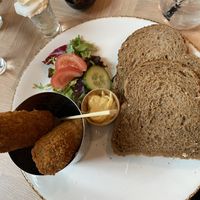 Vegan 'kroketten’ on bread   at Brownies & downieS in Valkenswaard