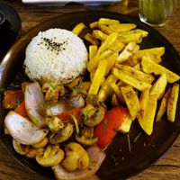 Lomo saltado at El Chino Vegano in Lima