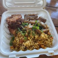 Fried rice, eggless paddy and vegan pork  at The Vegan Shop in Hilo