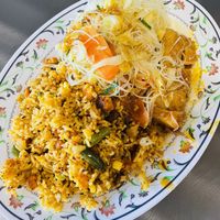 Lemongrass fried rice, pork belly, and veggies vermicelli  at The Vegan Shop in Hilo