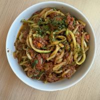 Vegan bolognese with zucchini noodles  at Impasta in Beverly Hills